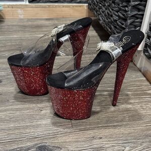 Pleaser Red Glitter Platform 8” Heels